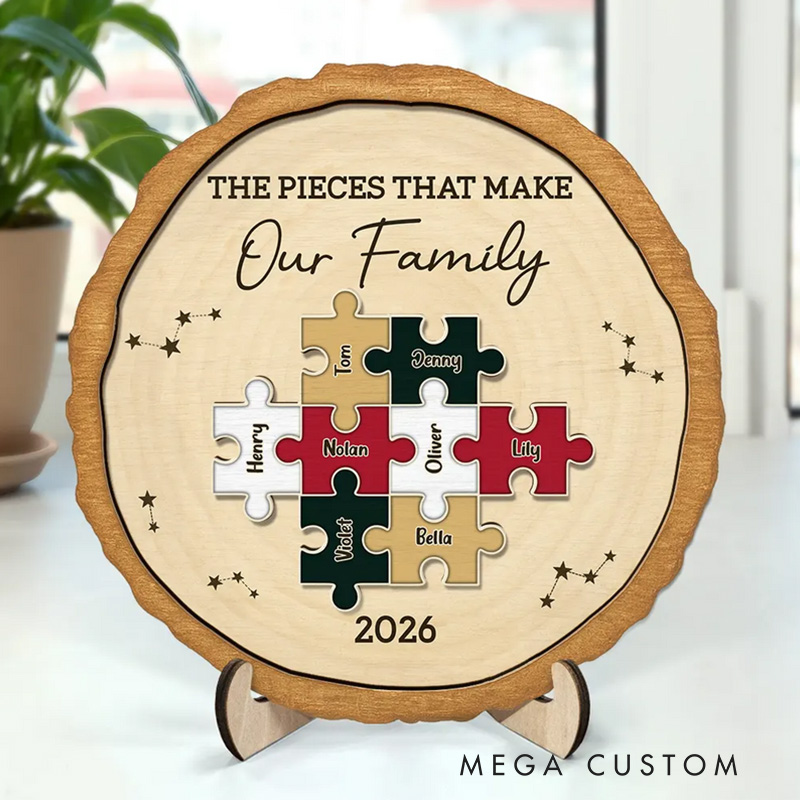 Personalized 2-Layered Wooden Plaque With Stand The Pieces That Make Our Family Puzzle Family Gift