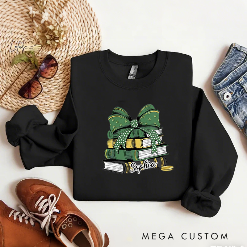 Personalized St Patrick's Books Lucky Books Sweatshirt Shamrock Bookworm Sweatshirt for Reading Lovers