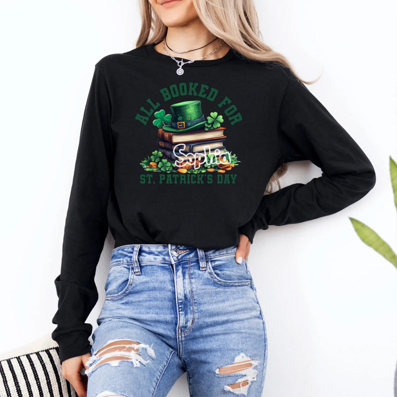 Personalized All Booked St Patricks Day Sweatshirt Irish Book Lover Crewneck for Reading Lovers