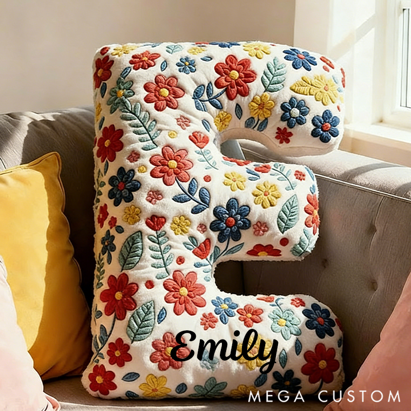 Personalized Letter Pillow with Name Graphic 3D Print Floral Design Custom Double Sided Pillow Gift for Kids Gardening Lovers Gift