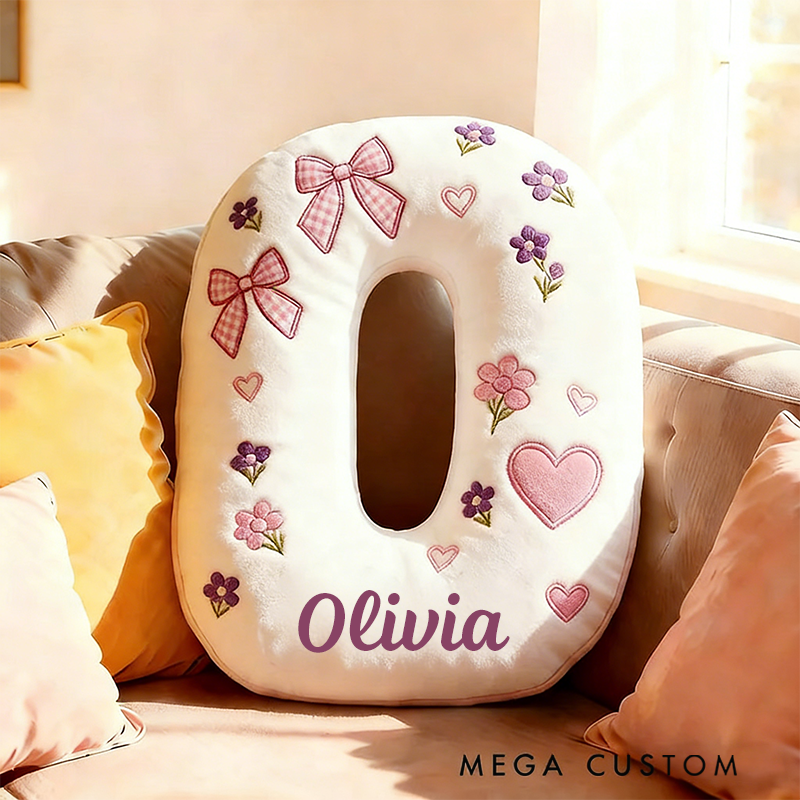 Personalized Flowers Bow Letter Pillow Graphic 3D Print Flowers Heart Bow and Custom Name Pillow for Gardening Lovers