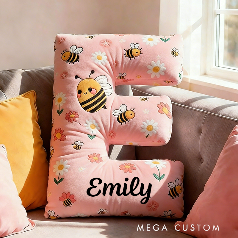 Personalized Letter Pillow with Name Graphic 3D Print Bee Floral Design Custom Double Sided Pillow Gift for Kids Gardening Lovers Gift