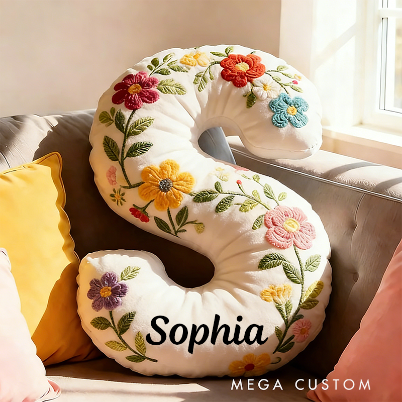 Personalized Letter Pillow with Name Graphic 3D Print Floral Design Custom Double Sided Pillow Gift for Kids Gardening Lovers Gift