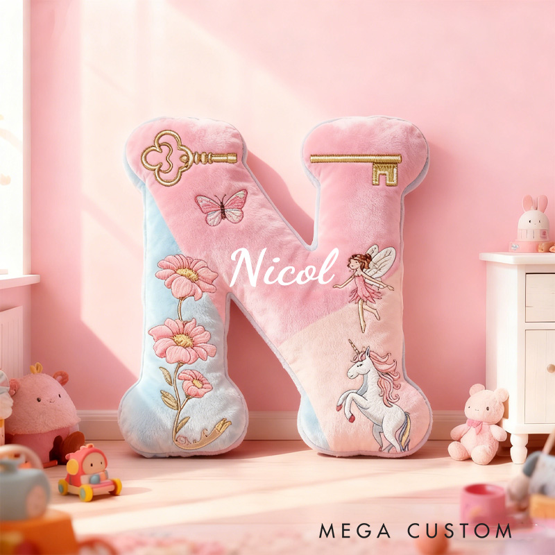 Personalized Children's Story Books Alphabet Throw Pillow Graphic 3D Print Flower Letter Pillow with Name Fairy Initial Pillow for Kids Boys Girls Book Lover Gift