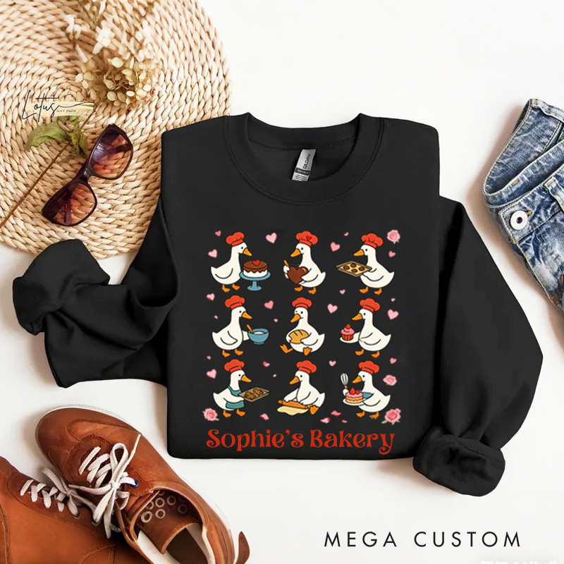 Personalized Christmas Goose Baking Sweatshirt with Name Goose Chef Graphic Sweatshirt Valentine Baking Shirt Cozy Valentine's Day Gift for Women Baking Lover Her