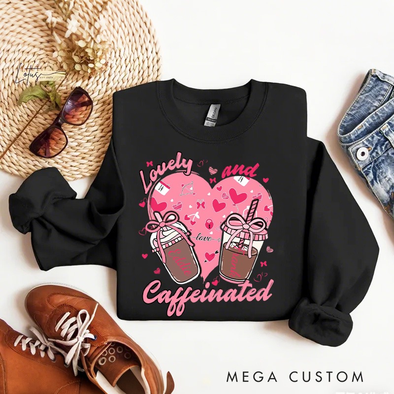 Personalized Valentine Coffee and Caffeinated Sweatshirt with Name Xoxo Sweatshirt Valentine Baking Shirt Cozy Valentine's Day Gift for Women Baking Lover Her