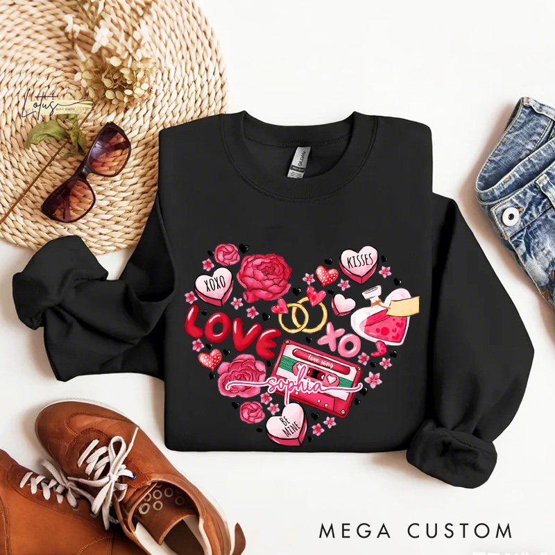 Personalized Heart Valentine Sweatshirt with Name Cookie Heart Sweatshirt Valentine Baking Shirt Cozy Valentine's Day Gift for Women Baking Lover Her