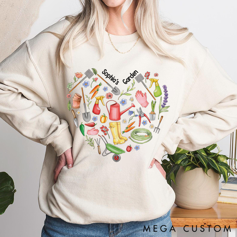 Personalized Gardener Heart Classic Sweatshirts Vintage Botanical Valentine's Day Crewneck Gift