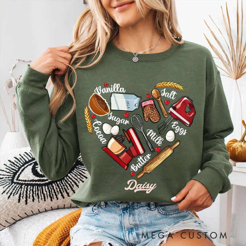 Personalized Bakery Heart Sweatshirt Baking Lover Sweatshirt Gift for Baking Lovers