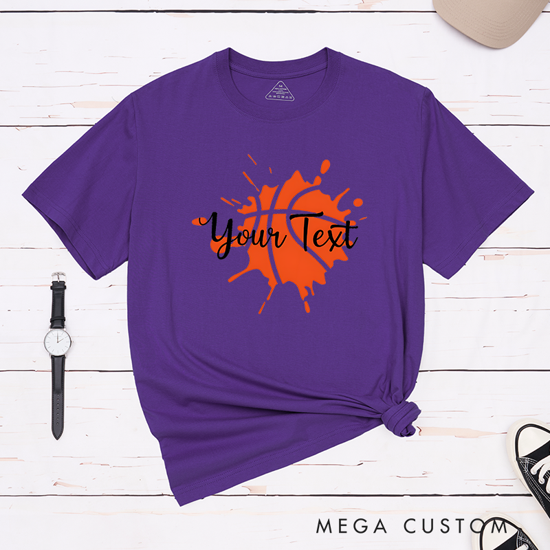 Personalized Basketball T-Shirt with Custom Text Bold Splash Design and Multiple Color Options for Fans Players and Teams