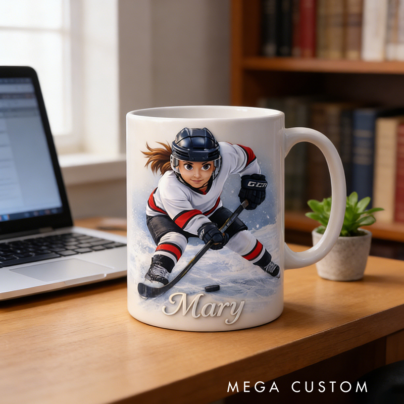 Personalized Ice Hockey Mug with Custom Player Illustration and Name for Ice Hockey Lovers