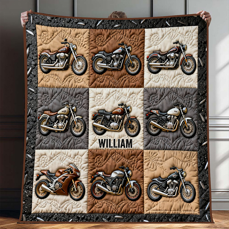 Personalized Biker Gifts Custom Name Motorcycle Blanket Quilted Throw for Men Motorbike Lover Bedding Decor