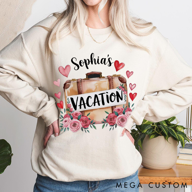 Personalized Vacation Heart Classic Sweatshirt Vintage Botanical Valentine's Day Crewneck Gift