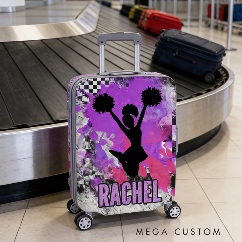 Personalized Cheerleader Girls Luggage Cover with Silhouette and Custom Name Cheerleader Gifts for Vacations or Trips  