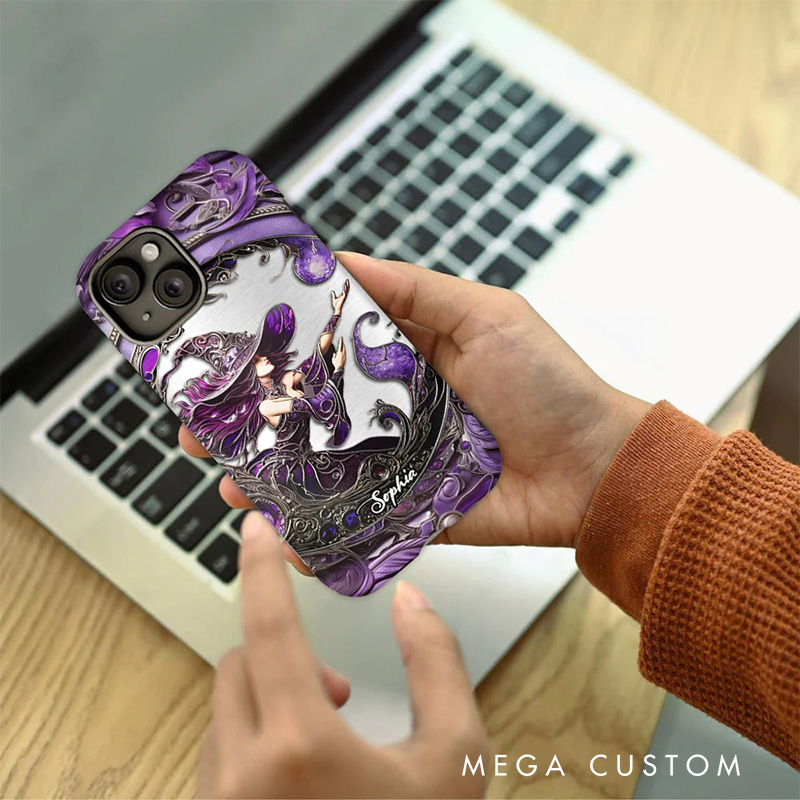 Personalized 2D Flat Beautiful Witch Phone Case Magic Lover iPhone Case Witchcore Gift