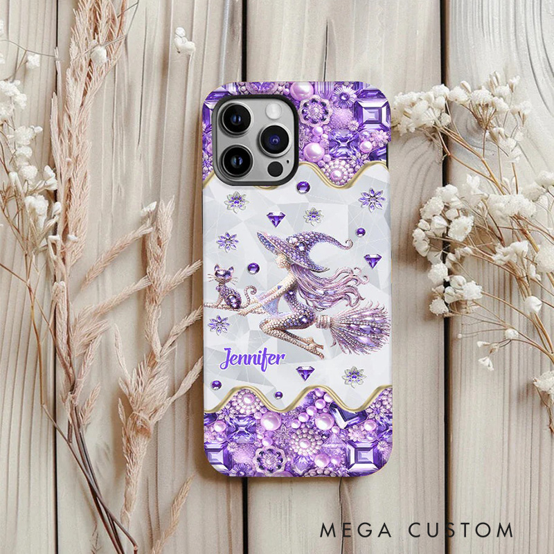 Personalized 2D Flat Witch And Broomstick Phone Case Magic Lover iPhone Case Witchcore Gift