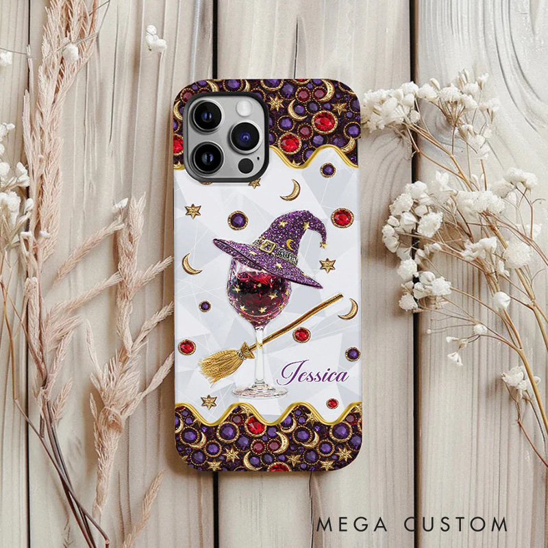 Personalized 2D Flat Wine Witch Phone Case Magic Lover iPhone Case Witchcore Gift