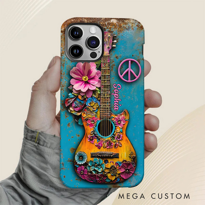 Personalized 2D Flat Guitar Hippie Soul Phone Case Music Lover iPhone Case Music Gift