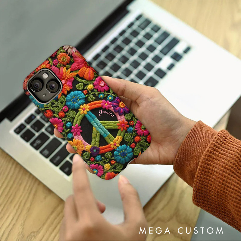 Personalized 2D Flat Flora Hippie Soul Phone Case Music Lover iPhone Case Music Gift