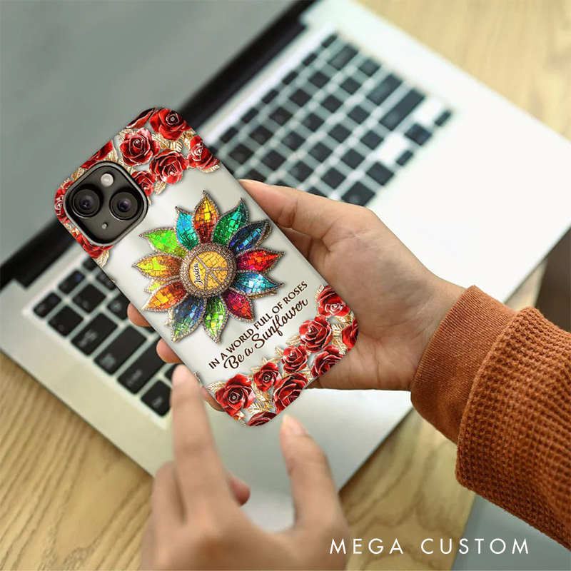 Personalized 2D Flat Sunflower Hippie Soul Phone Case Music Lover iPhone Case Music Gift