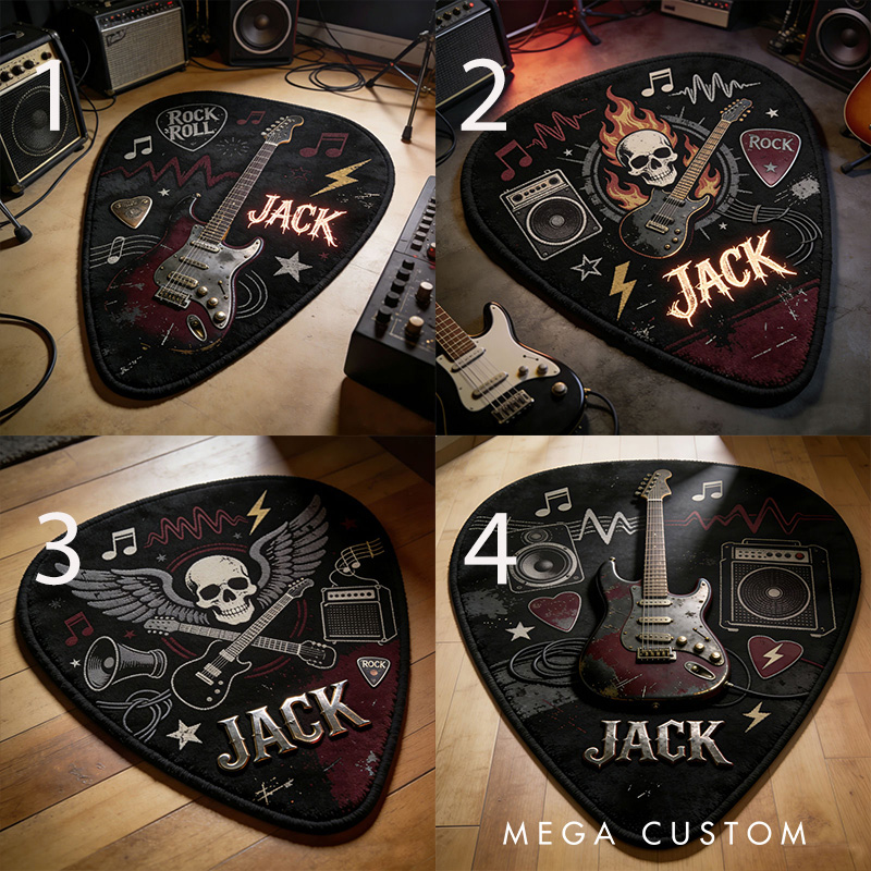 Personalized 2D Flat Punk Guitar Pick Rug for Music Lovers Gift for Kids Music Studio