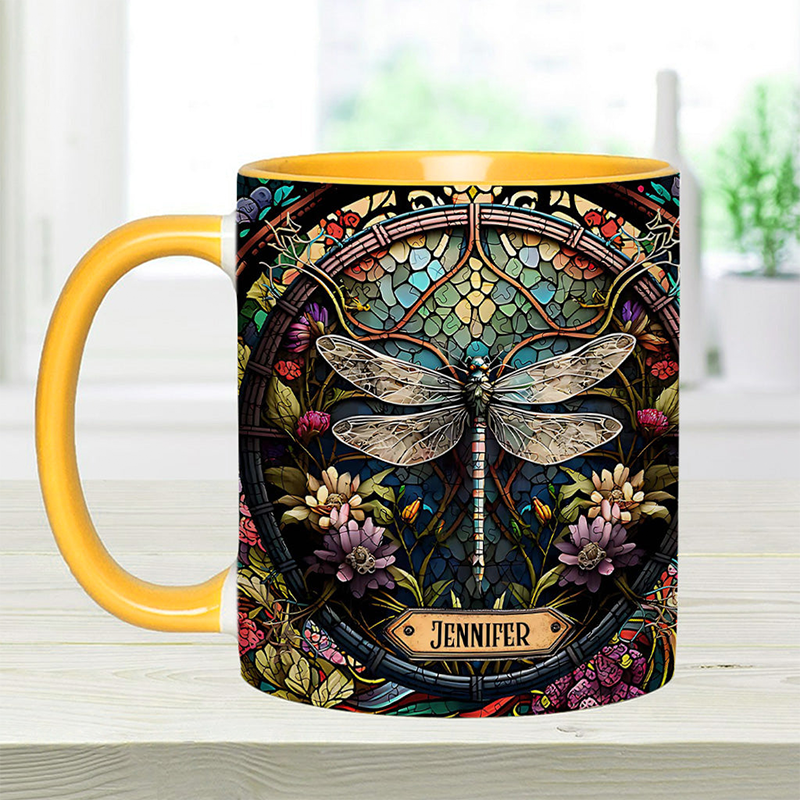 Personalized Beautiful Dragonfly Mug Adorned with 3D Tool Embellishments Custom Name Engraved Mug for Avid Garden Lovers