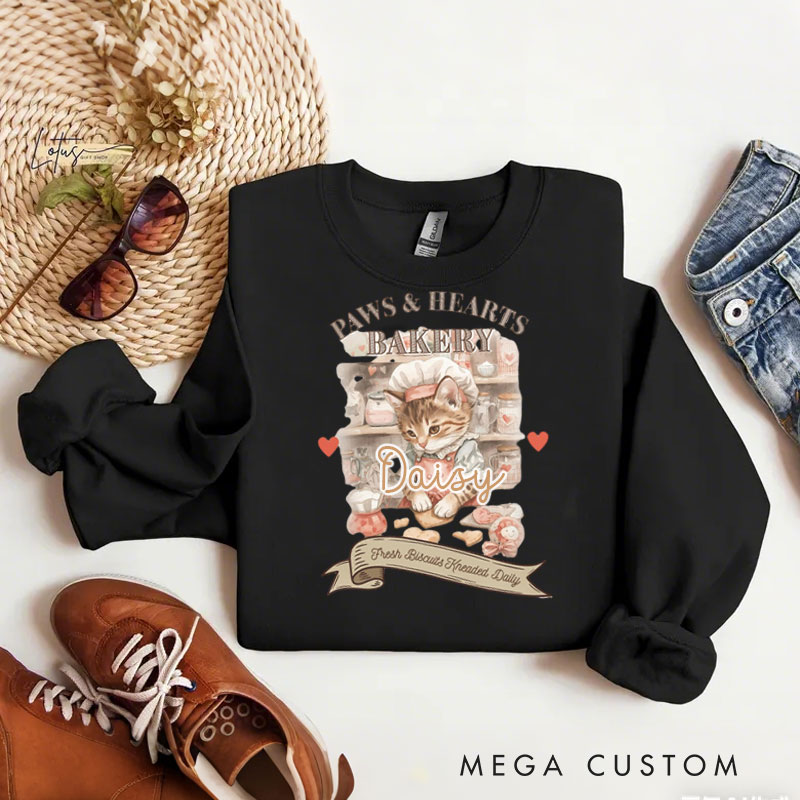 Personalized Valentine Cat Sweatshirt Bakery Funny Cat Sweatshirt Gift for Baking Lovers