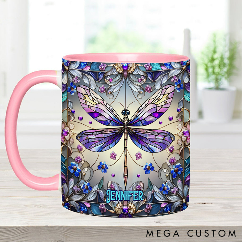 Personalized Purple Dragonfly Lady Mug Adorned with 3D Tool Embellishments Custom Name Engraved Mug for Avid Garden Lovers