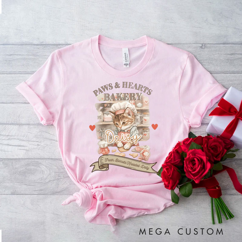 Personalized Valentine Cat Shirt Funny Cat Kitty Bakery Biscuit Shirt for Baking Lovers