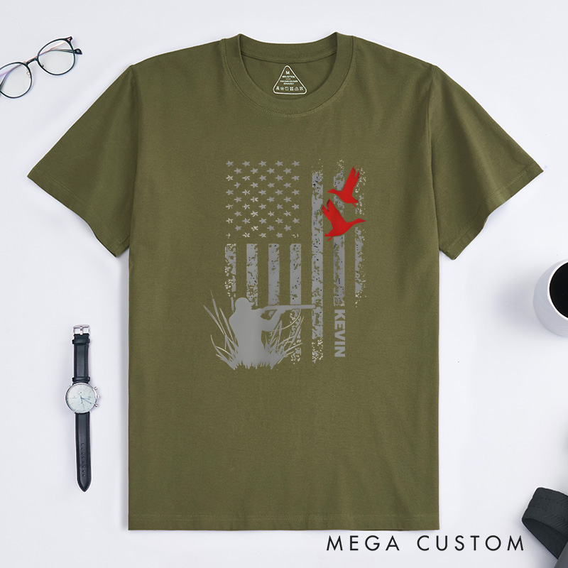 Personalized Patriotic Hunting T-Shirt Duck Hunting T-Shirt Gift for Outdoor Hunting Lover