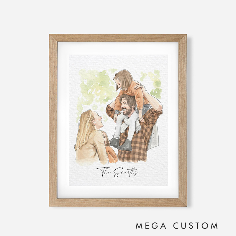 Personalized Hand-Drawn Painting from Photo Custom Watercolor Family Portrait from Photo Mother Father gift Gift from Daugther