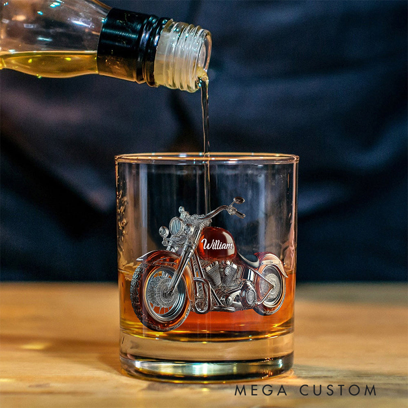 Personalized Biker Gifts Custom Name 3D Printed Motorcycle Whiskey Glass Engraved Drinkware for Motorbike Lovers
