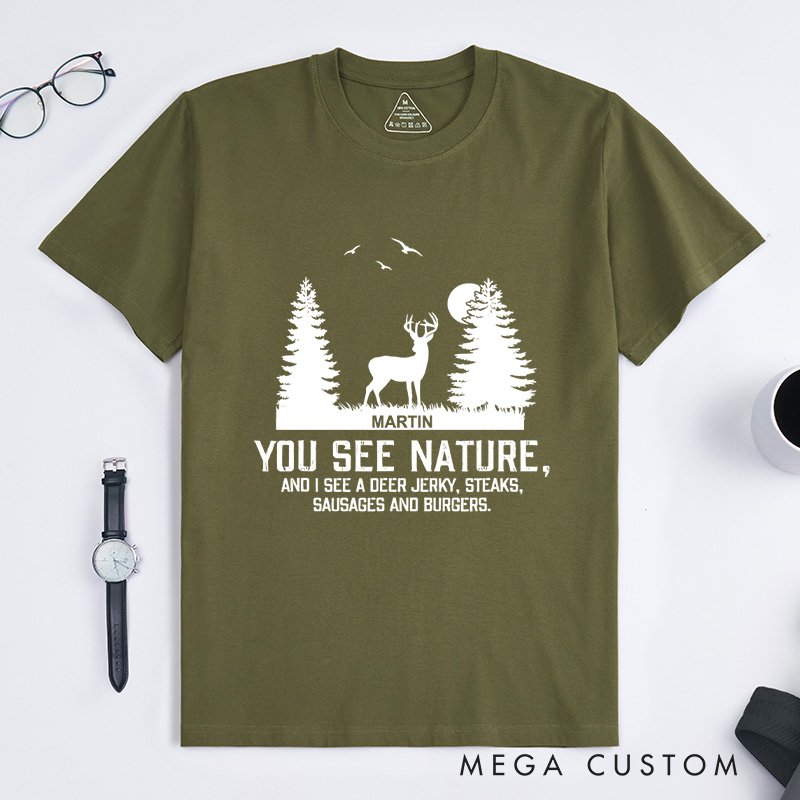 Personalized Nature Hunter T-Shirt Hunting Shirts for Men Husband Gift for Outdoor Hunting Lover