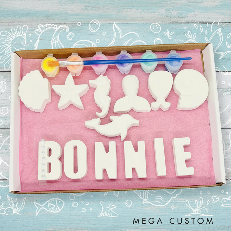 Personalized Kids’ Ceramic Painting Kit Mermaid and Undersea Theme with Custom Name for Creative Fun