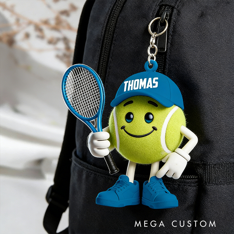Personalized Tennis Ball Keychain with Custom Name and Design Options
