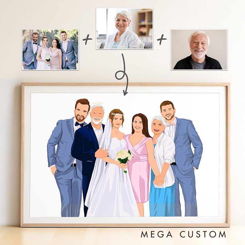 Personalized Family Portrait Custom Add Deceased Loved One Memorial Gift Merge Photos Gift for Family