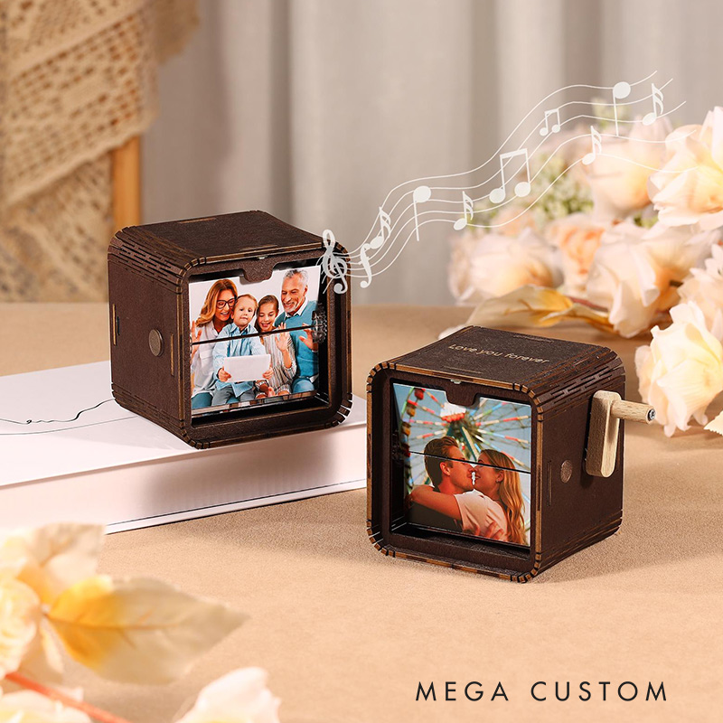 Personalized Photo Flipbook Animation Music Box Custom Crank Photobox Picture Box Custom wooden Photo Book with Light Custom Photo Flipbook Frame