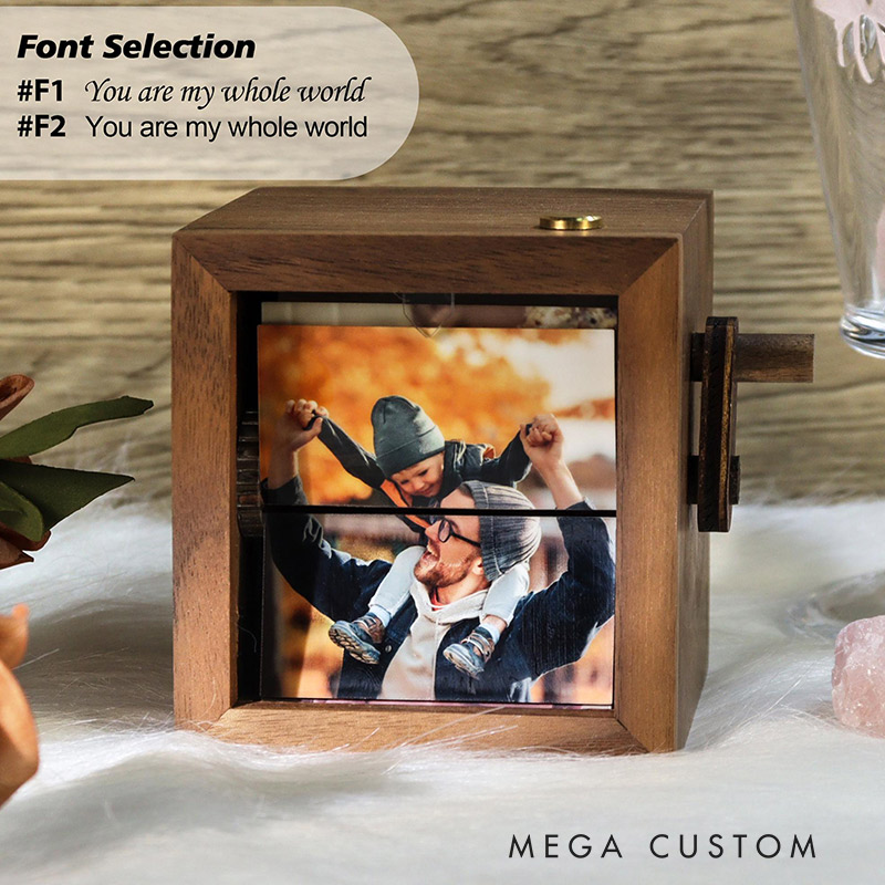 Personalized Lighted Photo Flipbook Box Hand-Cranked Wooden Memory Album Custom Photo Flipbook Frame Gift for Family