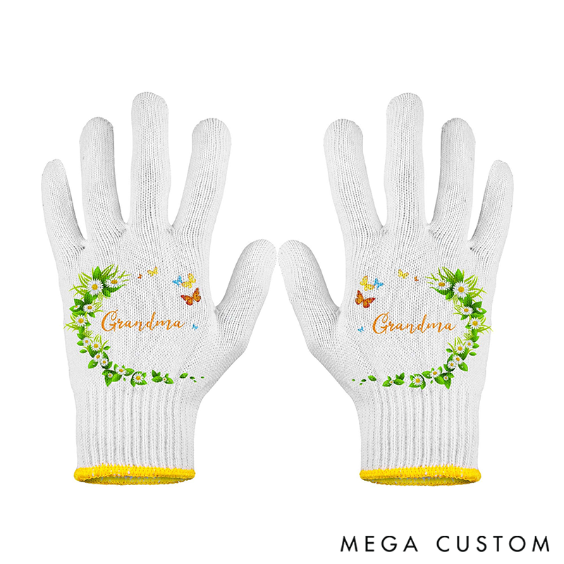 Personalized Name Gardening Gloves Decorated with Floral Wreaths & Butterflies Heartwarming Functional Tools for Beloved Gardeners
