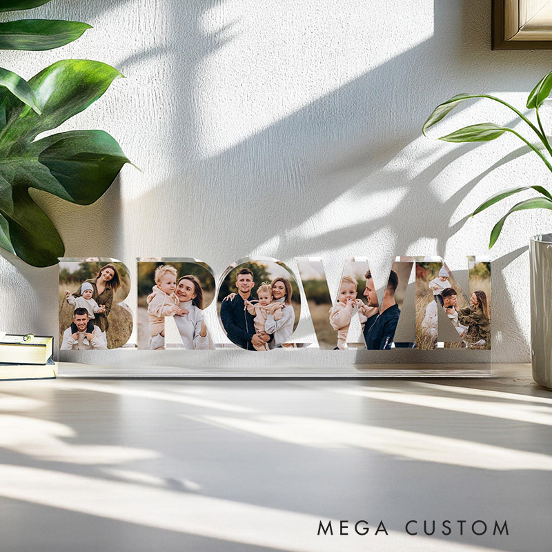 Personalized Family Name Photo Collage Acrylic Block Custom Family Photo Gift Anniversary Gift Gift for Dad Mom Birthday Gift Home Decor