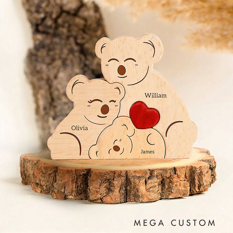Personalized Wooden Family Puzzle Koala Family Puzzle Custom Name Wooden Keepsake Family Gift