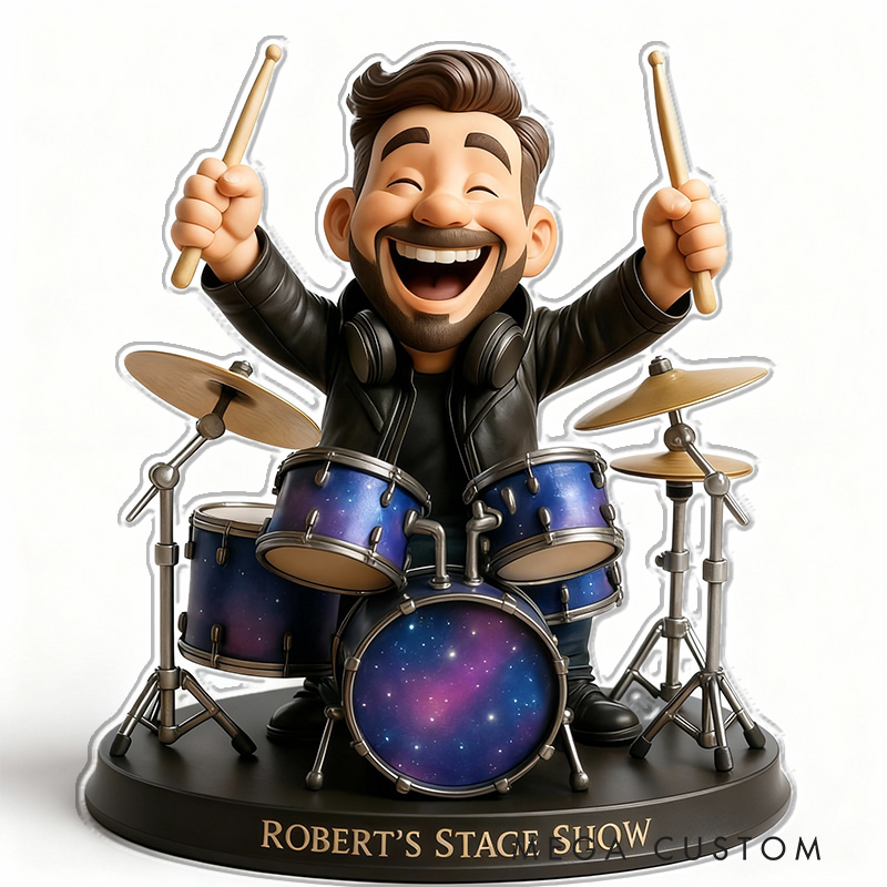 Personalized 2D Flat Drum Set Drummer Figurine for Music Lovers Acrylic Plaque Gift for Kids Music Studio