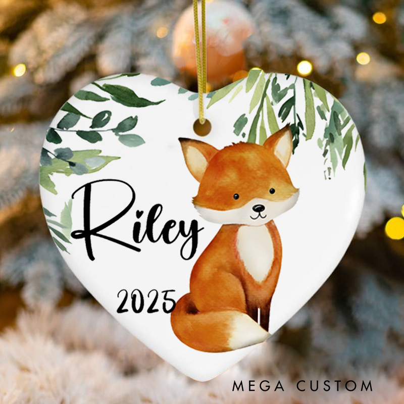 Personalized Baby Fox First Christmas Ornament Featuring Woodland Charm Christmas Ornament