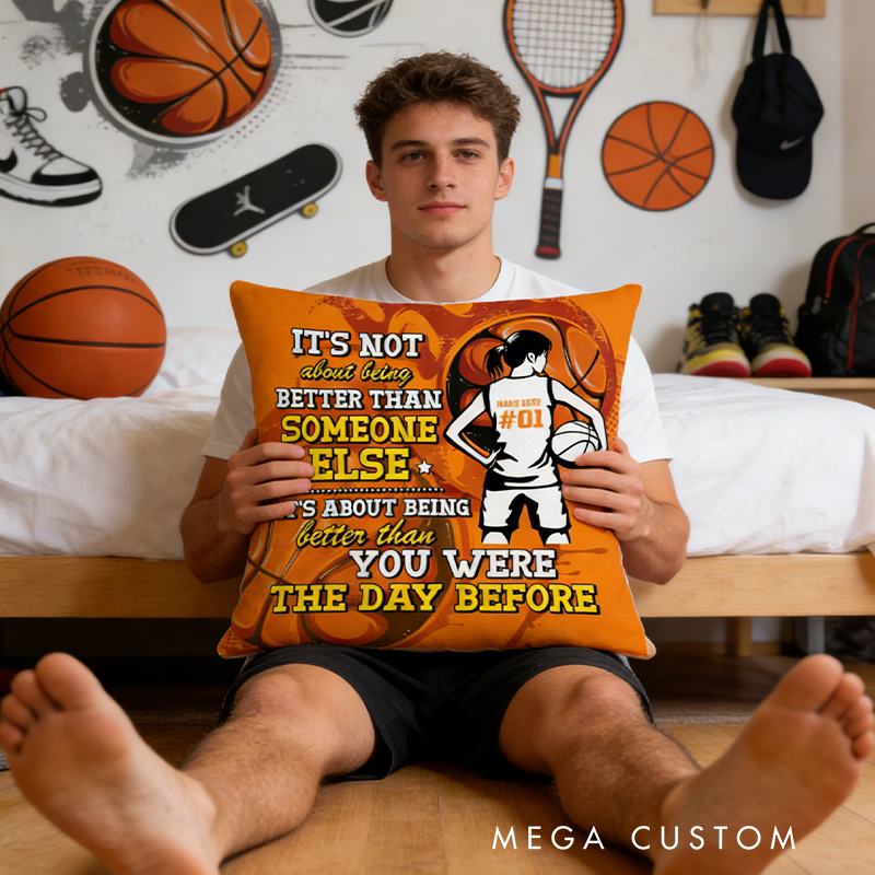 Personalized Basketball Pillow with Custom Name and Motivational Quote   