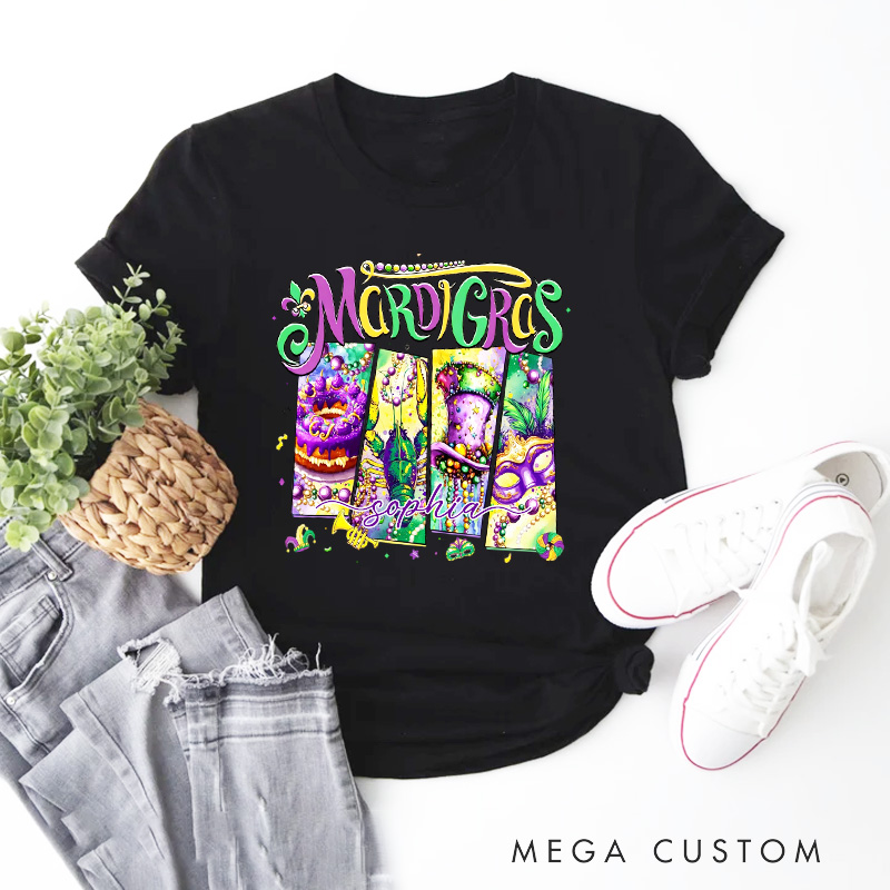 Personalized Mardi Gras Donut Sublimation Classic T-shirts King Cake Tshirt with Name Louisiana Shirt Carnival Coquette Tee for Baker Baking Lover