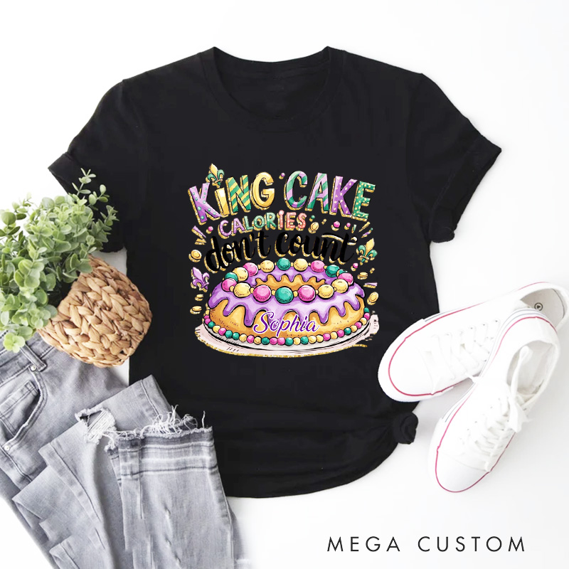 Personalized Don't Count Calories Classic T-shirts Mardi Gras Food Tshirt with Name Louisiana Shirt for King Cake Lover Baker Baking Lover