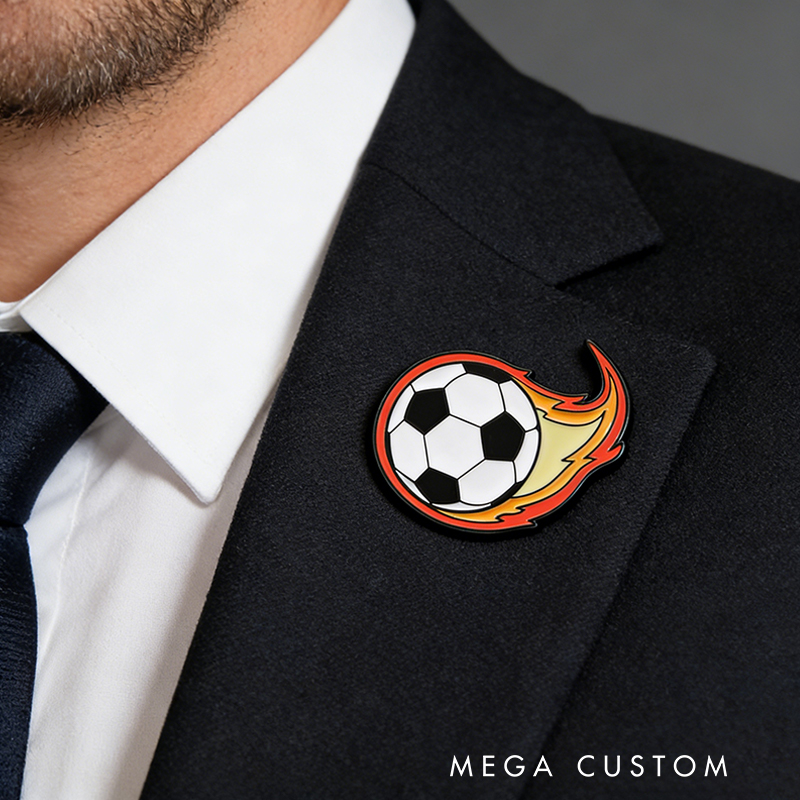 Personalized Sports Ball Pins with Fiery Design for Sports Lovers