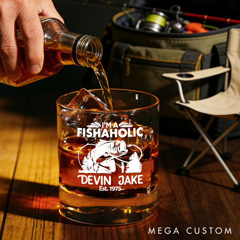 Personalized Fisherman Whiskey Glass Outdoors Fishing Lover Whiskey Glasses Fishing Gifts for Man Husband