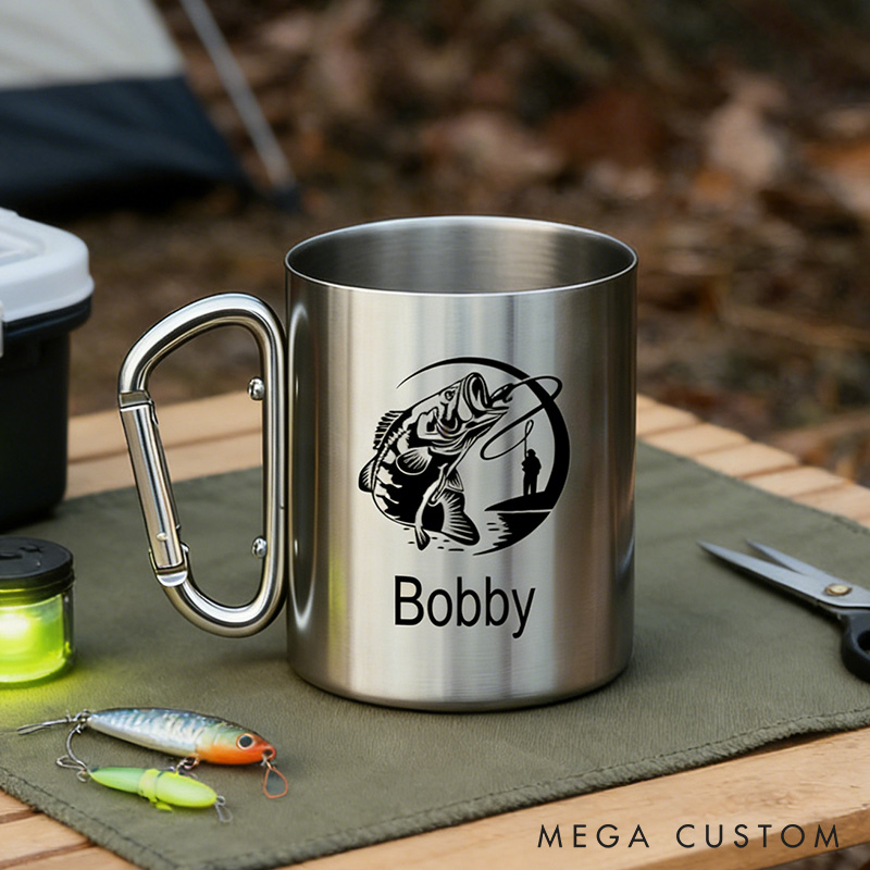 Personalized Bass Fishing Mug Custom Fishing Stainless Steel Mug Coffee Mug Gift Outdoors Fishing Lover