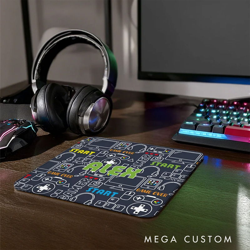 Personalized Game Elements Anti-Slip Mouse Pad with Name Birthday Gift for Game Lover Students Colleagues Friends